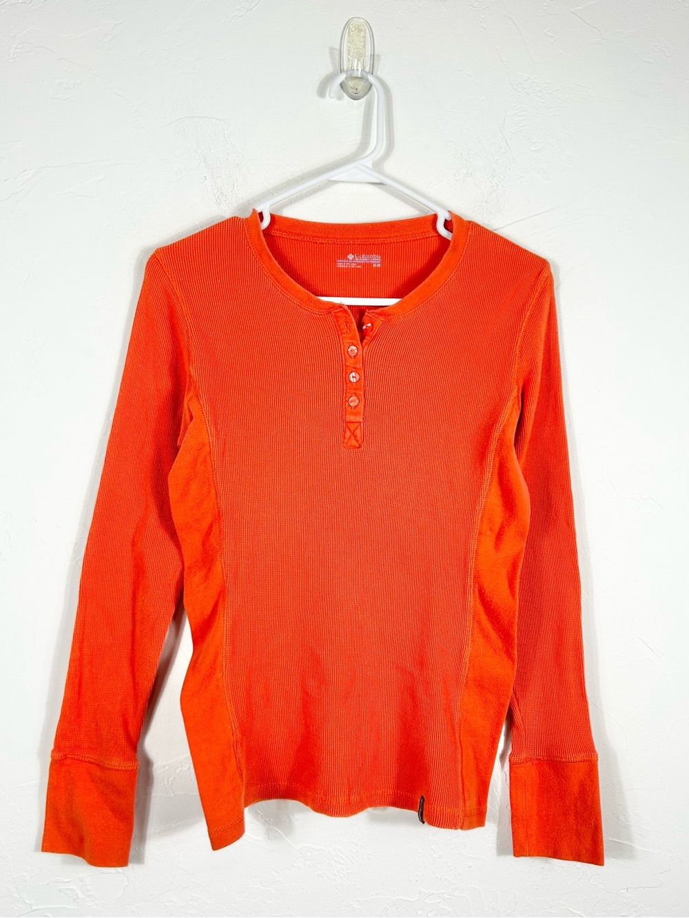 Columbia Sportswear Women's Orange Ribbed Knit Long Sleeve Henley Top Medium